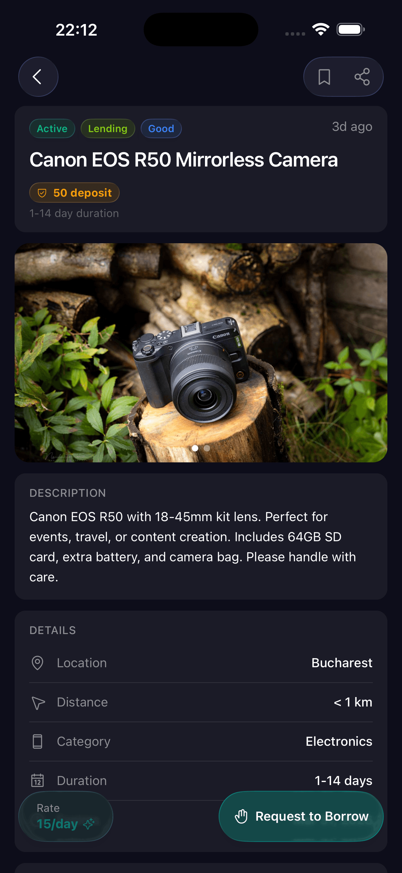 The HandIt borrow listings screen